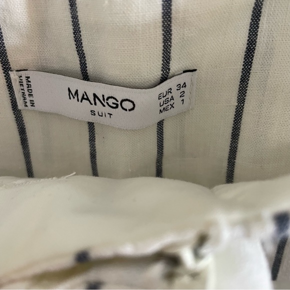 Mango Linen Blend Striped Wide Leg Belted Cropped Pants High Rise Nautical Sz 2 - Picture 9 of 10